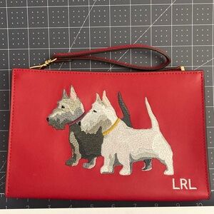 Lauren Ralph Lauren Embroidered Scotties Scottish Terrier Wristlet Red